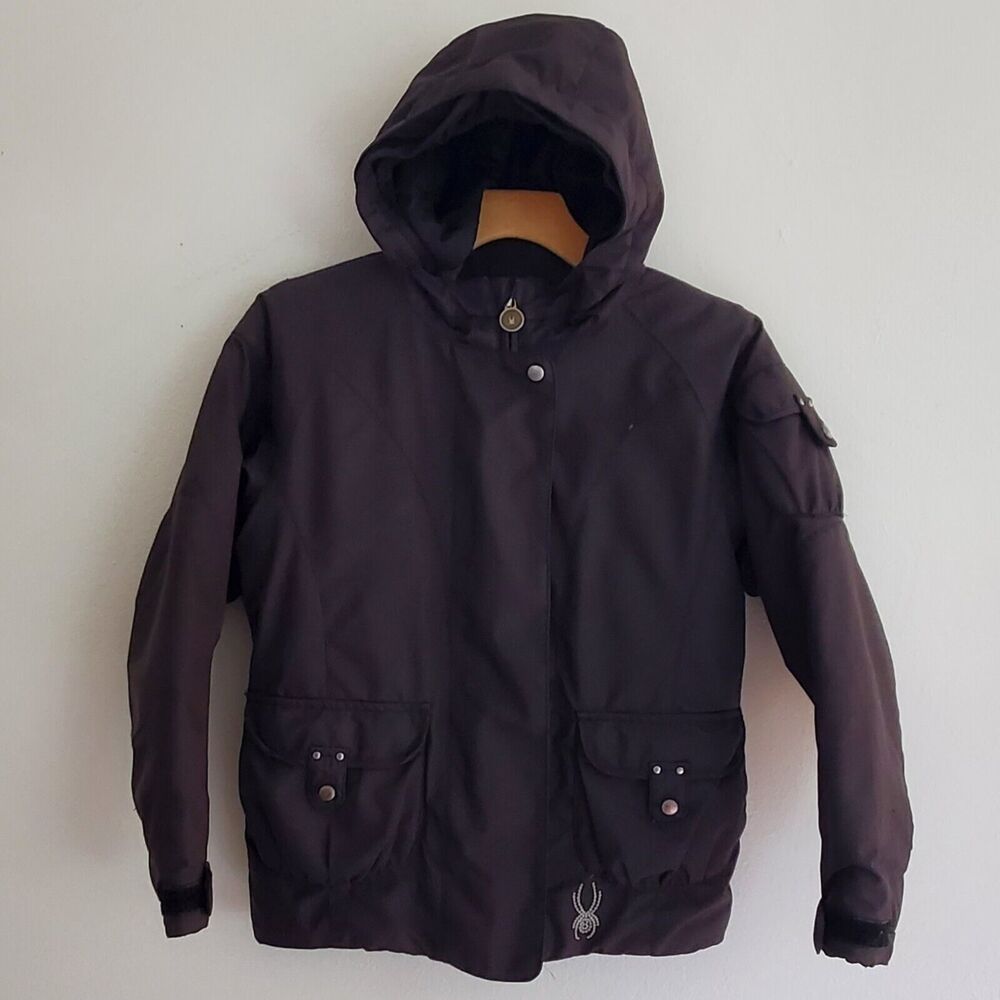 Spyder Hooded Ski Jacket Black Puffer Full Zip Sports Outerwear 525811